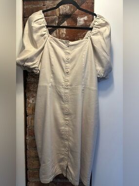 Rachel Parcell Linen Blend Puff Sleeve Dress XL Square Neck Button Cottagecore